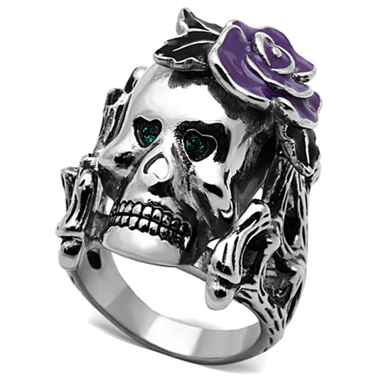 TK1122 - High polished (no plating) Stainless Steel Ring with Top Grade Crystal  in Emerald Alamode