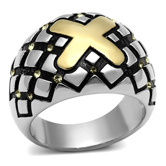 TK1131 - Two-Tone IP Gold (Ion Plating) Stainless Steel Ring with Top Grade Crystal  in Citrine Yellow-0