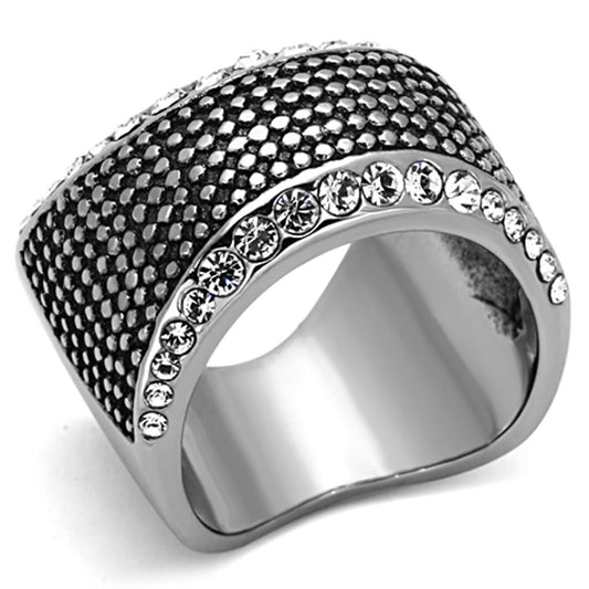 TK1198 - High polished (no plating) Stainless Steel Ring with Top Grade Crystal  in Clear-0
