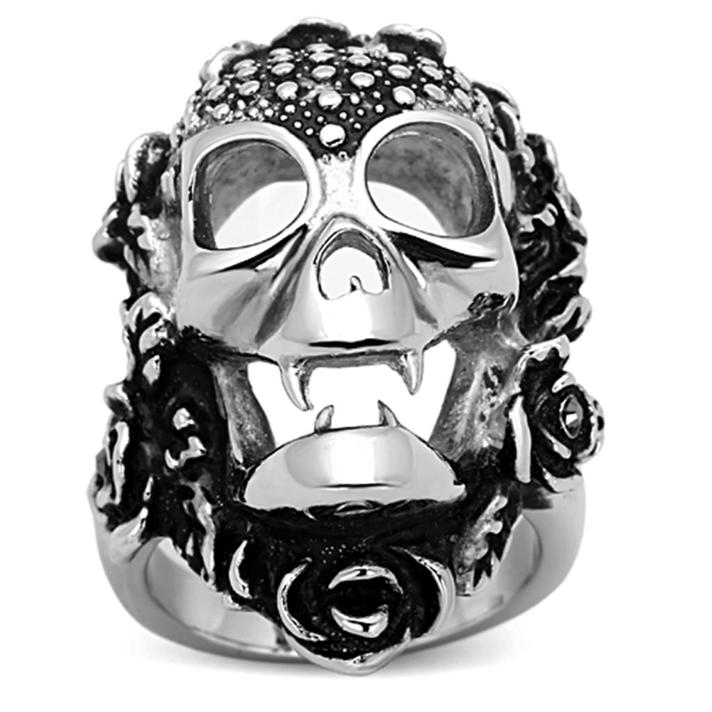 TK1203 - High polished (no plating) Stainless Steel Ring with Top Grade Crystal  in Black Diamond-0