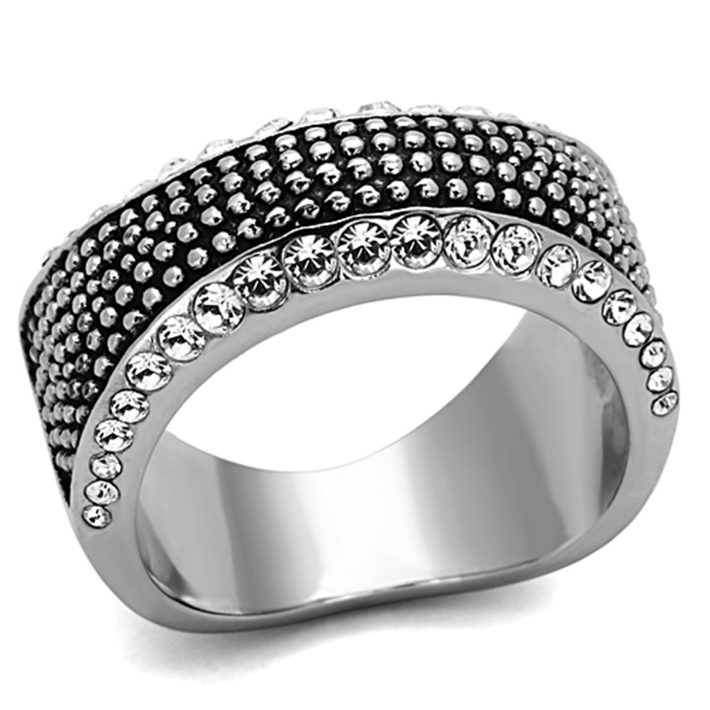 TK1216 - High polished (no plating) Stainless Steel Ring with Top Grade Crystal  in Clear Alamode