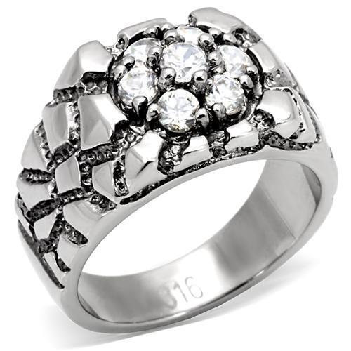 TK121 - High polished (no plating) Stainless Steel Ring with AAA Grade CZ  in Clear Alamode