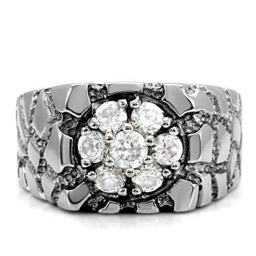 TK121 - High polished (no plating) Stainless Steel Ring with AAA Grade CZ  in Clear Alamode