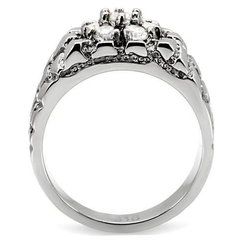 TK121 - High polished (no plating) Stainless Steel Ring with AAA Grade CZ  in Clear Alamode