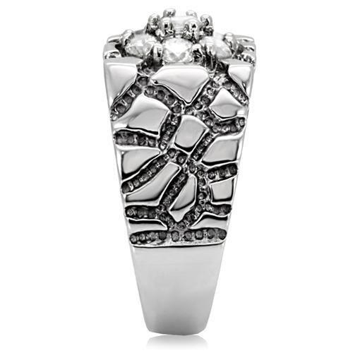 TK121 - High polished (no plating) Stainless Steel Ring with AAA Grade CZ  in Clear Alamode