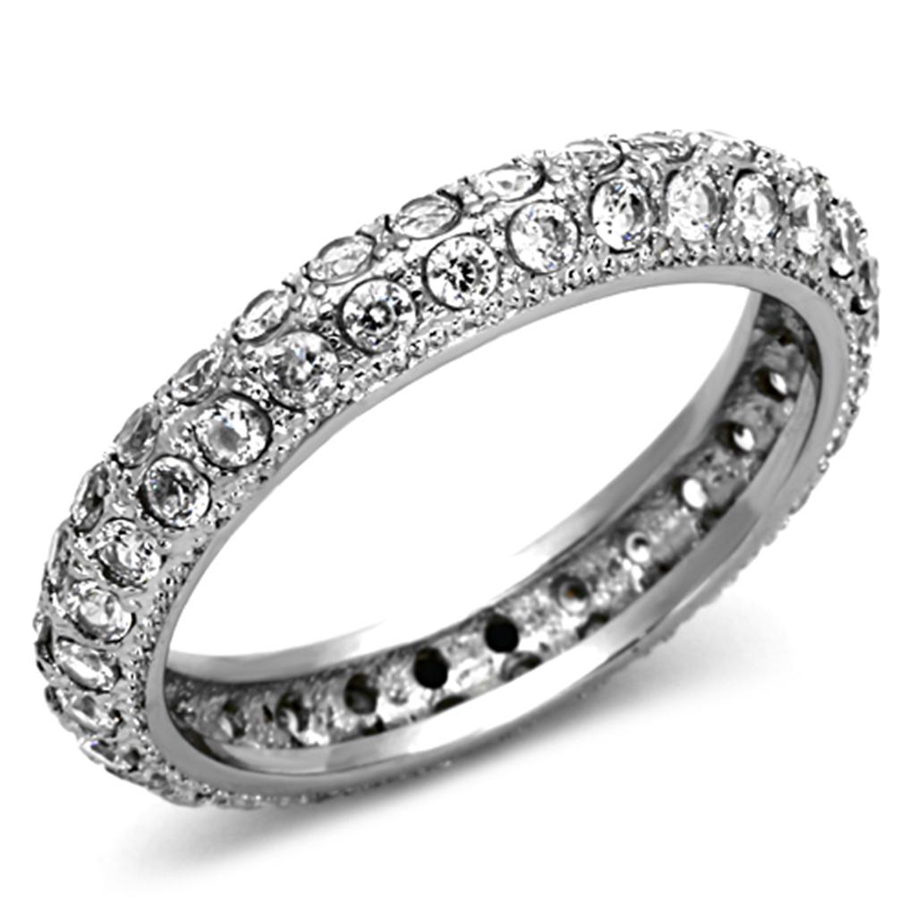 TK1225 - High polished (no plating) Stainless Steel Ring with AAA Grade CZ  in Clear Alamode