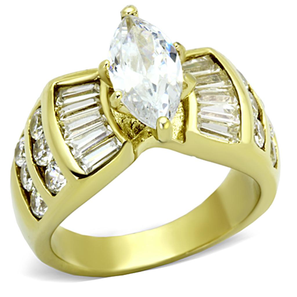 TK1235 - IP Gold(Ion Plating) Stainless Steel Ring with AAA Grade CZ  in Clear Alamode