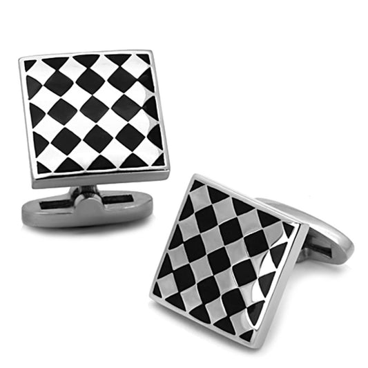 TK1270 - High polished (no plating) Stainless Steel Cufflink with Epoxy  in Jet-0