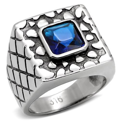 TK128 - High polished (no plating) Stainless Steel Ring with Synthetic Synthetic Glass in Montana Alamode