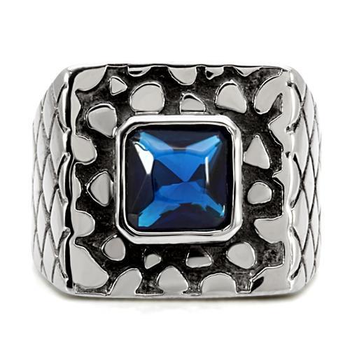 TK128 - High polished (no plating) Stainless Steel Ring with Synthetic Synthetic Glass in Montana Alamode