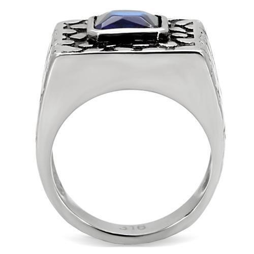 TK128 - High polished (no plating) Stainless Steel Ring with Synthetic Synthetic Glass in Montana Alamode