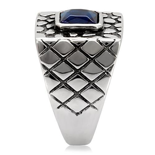 TK128 - High polished (no plating) Stainless Steel Ring with Synthetic Synthetic Glass in Montana Alamode