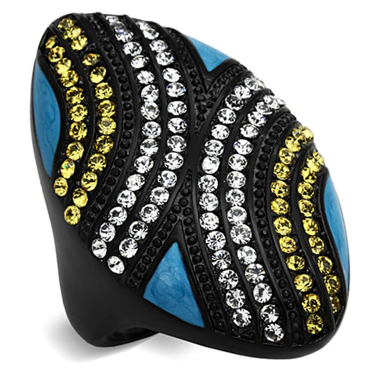 TK1294 - IP Black(Ion Plating) Stainless Steel Ring with Top Grade Crystal  in Citrine Yellow-0