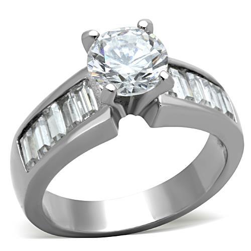 TK1332 - High polished (no plating) Stainless Steel Ring with AAA Grade CZ  in Clear-0