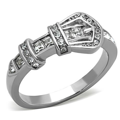 TK1334 - High polished (no plating) Stainless Steel Ring with Top Grade Crystal  in Clear Alamode