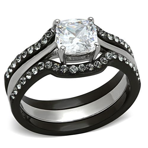 TK1343 - Two-Tone IP Black Stainless Steel Ring with AAA Grade CZ  in Clear Alamode