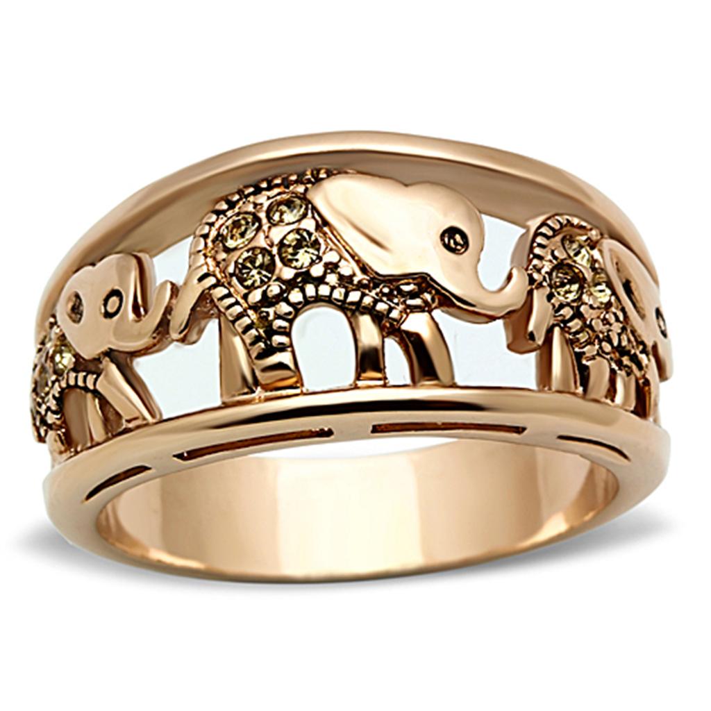 TK1380 - IP Rose Gold(Ion Plating) Stainless Steel Ring with Top Grade Crystal  in Citrine Yellow Alamode