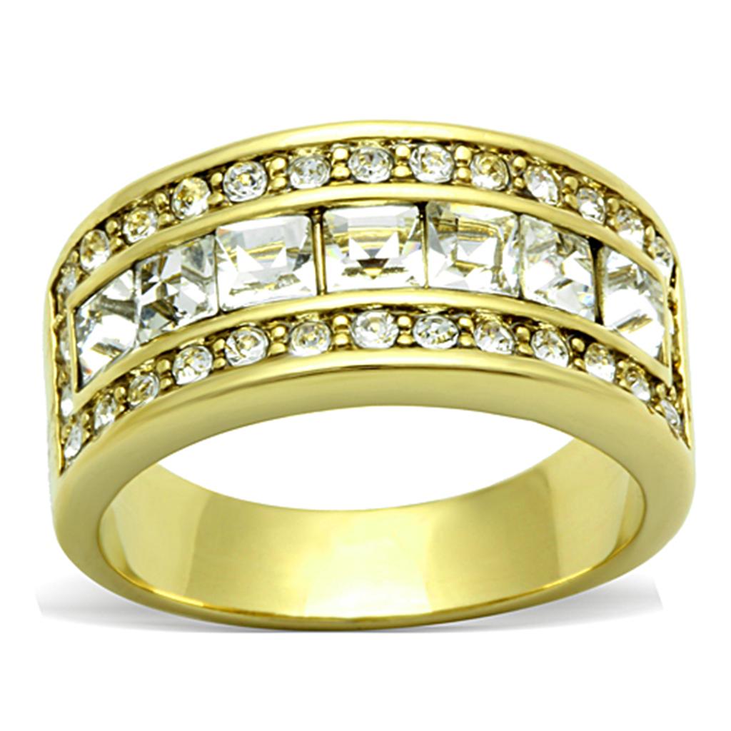 TK1386 - IP Gold(Ion Plating) Stainless Steel Ring with Top Grade Crystal  in Clear Alamode