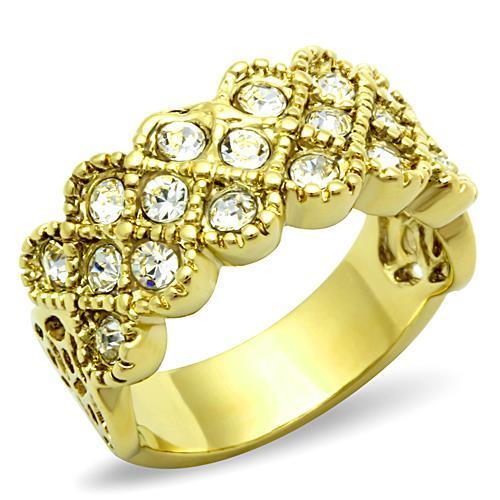 TK1394 - IP Gold(Ion Plating) Stainless Steel Ring with Top Grade Crystal  in Clear Alamode