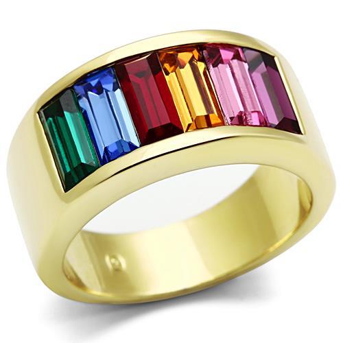 TK1415 - IP Gold(Ion Plating) Stainless Steel Ring with Top Grade Crystal  in Multi Color Alamode