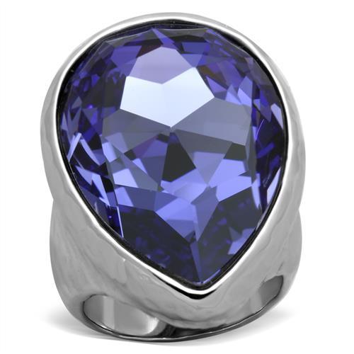 TK1426 - High polished (no plating) Stainless Steel Ring with Top Grade Crystal  in Tanzanite Alamode