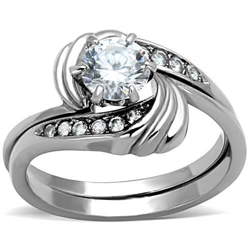 TK1429 - High polished (no plating) Stainless Steel Ring with AAA Grade CZ  in Clear Alamode