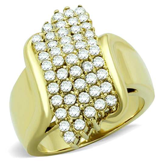 TK1554 - IP Gold(Ion Plating) Stainless Steel Ring with AAA Grade CZ  in Clear Alamode