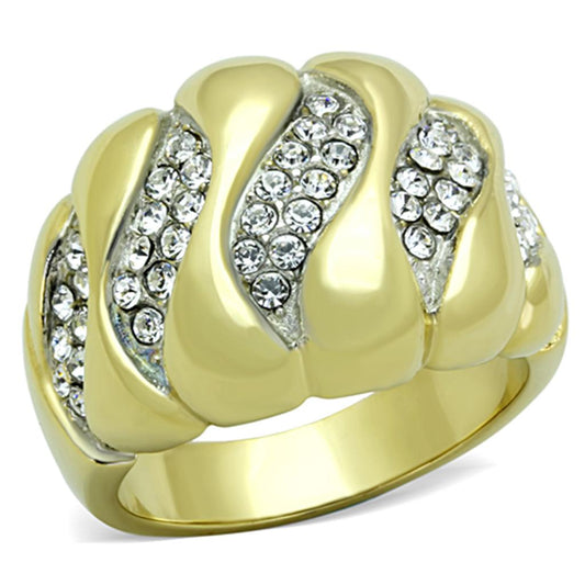 TK1559 - Two-Tone IP Gold (Ion Plating) Stainless Steel Ring with Top Grade Crystal  in Clear Alamode