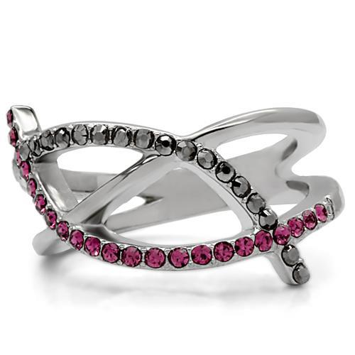 TK156 - High polished (no plating) Stainless Steel Ring with Top Grade Crystal  in Multi Color Alamode