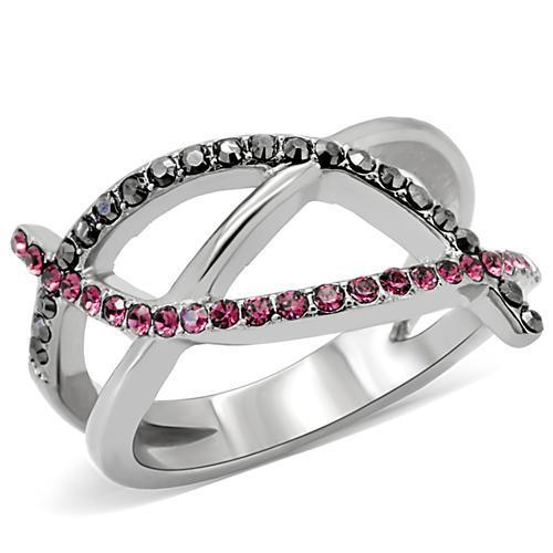 TK156 - High polished (no plating) Stainless Steel Ring with Top Grade Crystal  in Multi Color Alamode