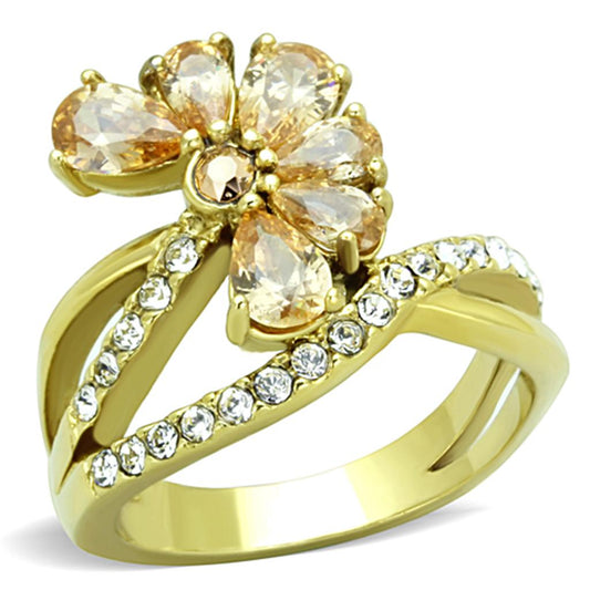 TK1574 - IP Gold(Ion Plating) Stainless Steel Ring with AAA Grade CZ  in Champagne Alamode