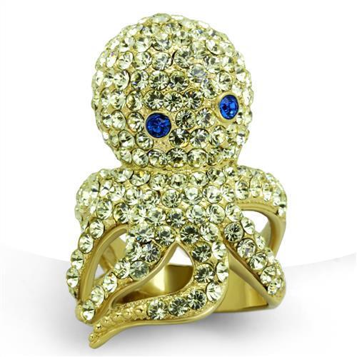TK1640 - IP Gold(Ion Plating) Stainless Steel Ring with Top Grade Crystal  in Multi Color Alamode