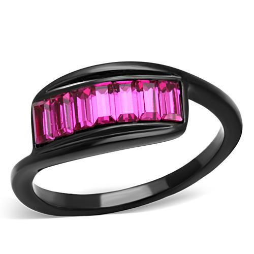 TK1664 - IP Black(Ion Plating) Stainless Steel Ring with Top Grade Crystal  in Fuchsia-0