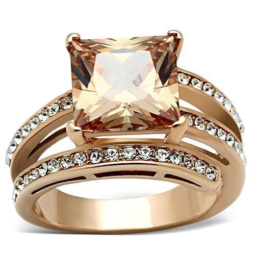 TK1665 - IP Rose Gold(Ion Plating) Stainless Steel Ring with AAA Grade CZ  in Champagne Alamode