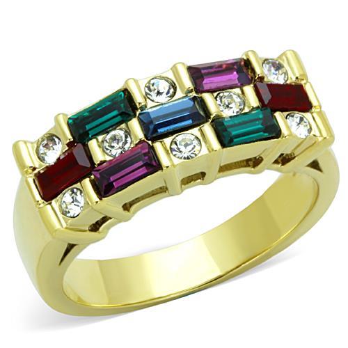 TK1719 - IP Gold(Ion Plating) Stainless Steel Ring with Top Grade Crystal  in Multi Color Alamode