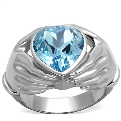TK1775 - High polished (no plating) Stainless Steel Ring with Top Grade Crystal  in Sea Blue-0