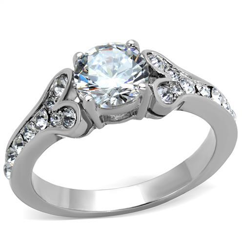 TK1918 - High polished (no plating) Stainless Steel Ring with AAA Grade CZ  in Clear-0