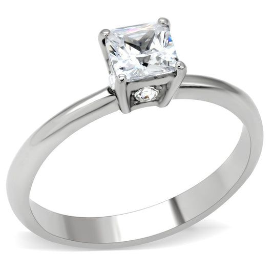 TK202 - High polished (no plating) Stainless Steel Ring with AAA Grade CZ  in Clear-0