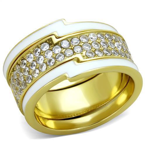 TK2035 - IP Gold(Ion Plating) Stainless Steel Ring with AAA Grade CZ  in Clear-0