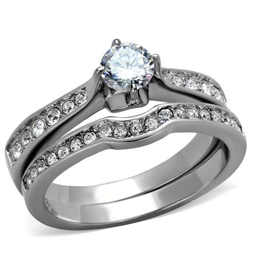 TK2039 - High polished (no plating) Stainless Steel Ring with AAA Grade CZ  in Clear Alamode