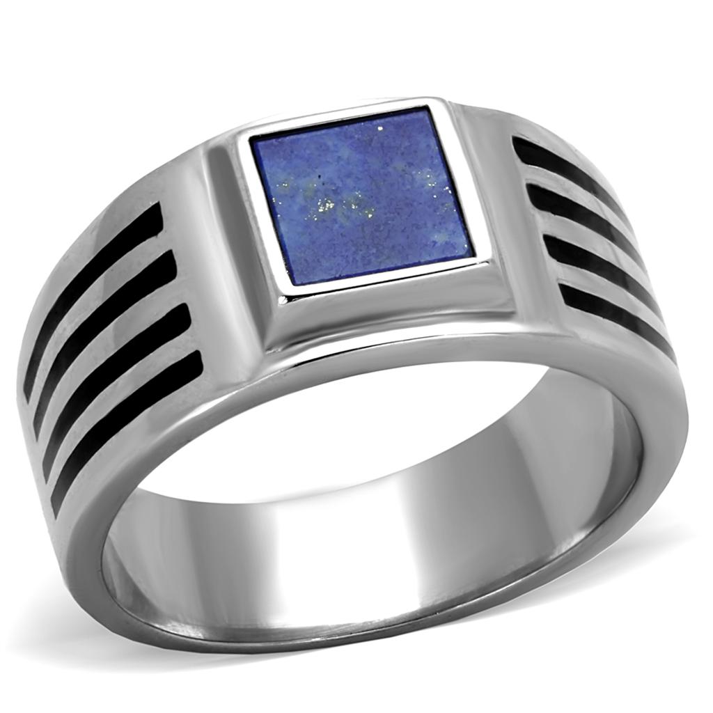 TK2047 - High polished (no plating) Stainless Steel Ring with Precious Stone Lapis in Montana Alamode