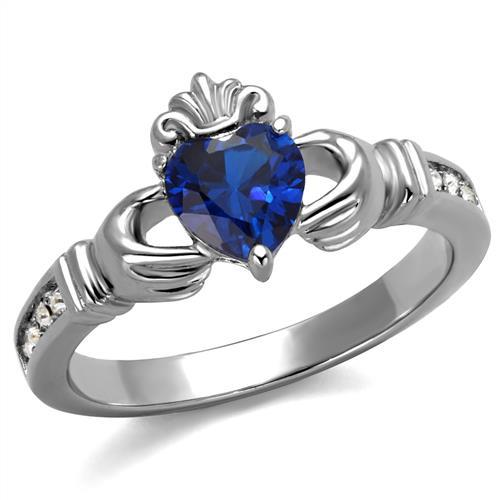 TK2093 - High polished (no plating) Stainless Steel Ring with Synthetic Spinel in London Blue Alamode
