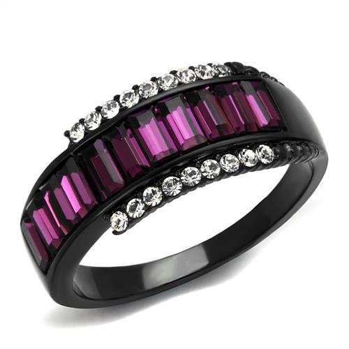 TK2191 - IP Black(Ion Plating) Stainless Steel Ring with Top Grade Crystal  in Amethyst Alamode