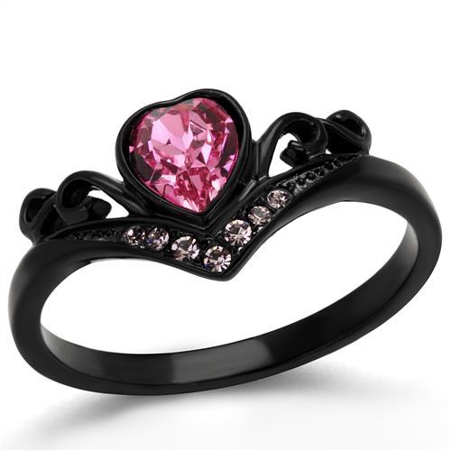 TK2192 - IP Black(Ion Plating) Stainless Steel Ring with Top Grade Crystal  in Rose Alamode
