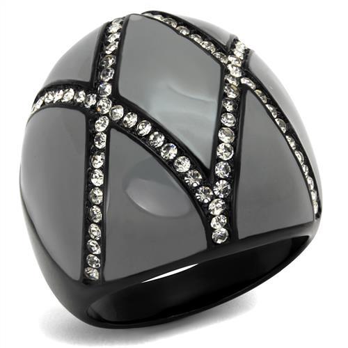 TK2216 - IP Black(Ion Plating) Stainless Steel Ring with Top Grade Crystal  in Clear Alamode