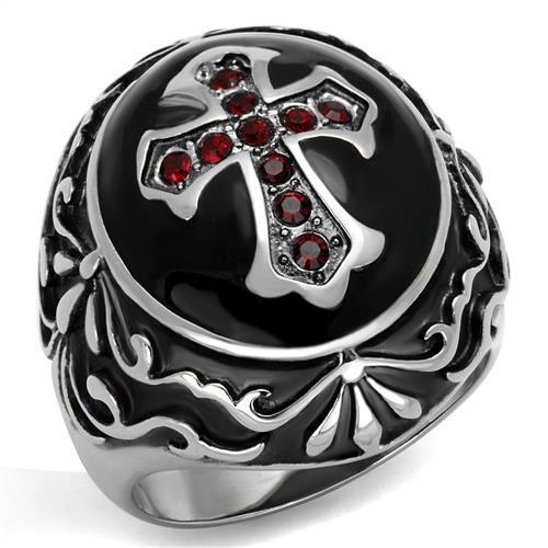 TK2229 - High polished (no plating) Stainless Steel Ring with Top Grade Crystal  in Siam-0