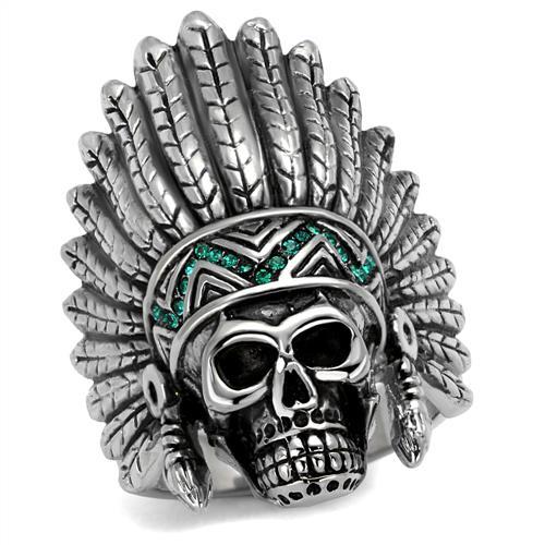 TK2245 - High polished (no plating) Stainless Steel Ring with Top Grade Crystal  in Emerald Alamode