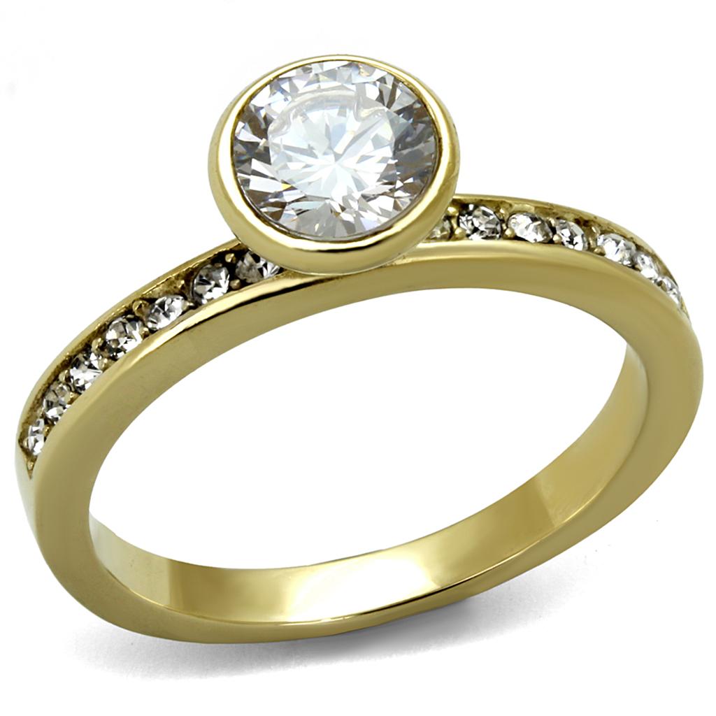 TK2254 - IP Gold(Ion Plating) Stainless Steel Ring with AAA Grade CZ  in Clear-0