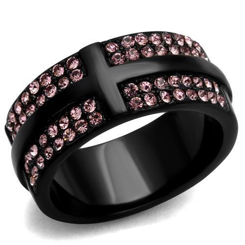 TK2280 - IP Black(Ion Plating) Stainless Steel Ring with Top Grade Crystal  in Light Amethyst Alamode