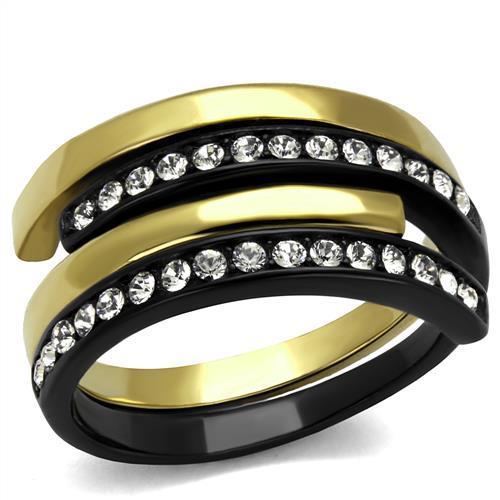 TK2298 - IP Gold+ IP Black (Ion Plating) Stainless Steel Ring with Top Grade Crystal  in Clear-0